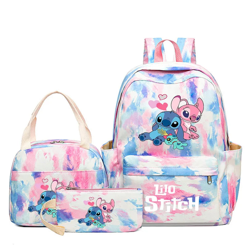 Mochila colorida de Disney Lilo Stitch, juego de 3 piezas para mujer, mochilas escolares informales con bolsa de almuerzo, mochila para niña, niño, estudiante y adolescente.