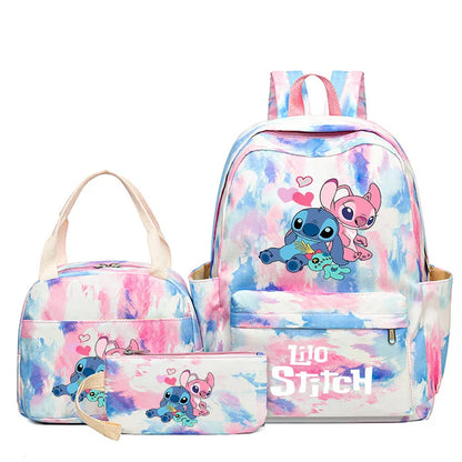 Mochila colorida de Disney Lilo Stitch, juego de 3 piezas para mujer, mochilas escolares informales con bolsa de almuerzo, mochila para niña, niño, estudiante y adolescente.