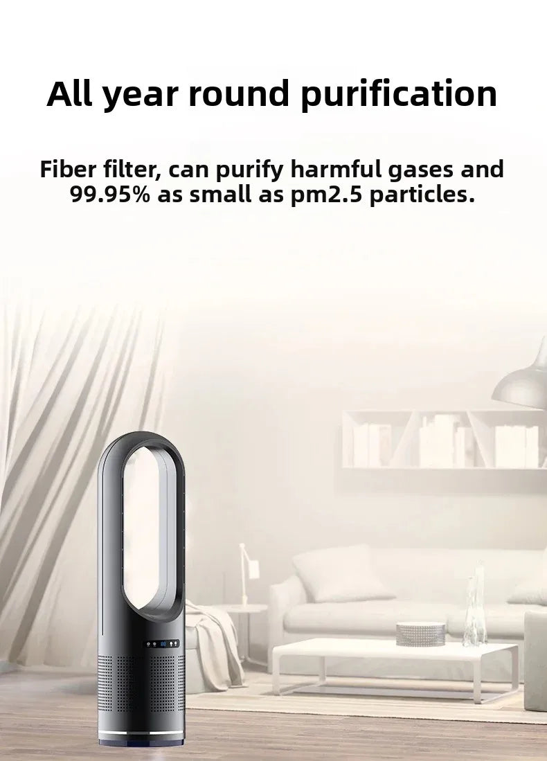 German dualpurpose cooling and heating bladeless fan, household silent small warm air heater, vertical floor standing electric