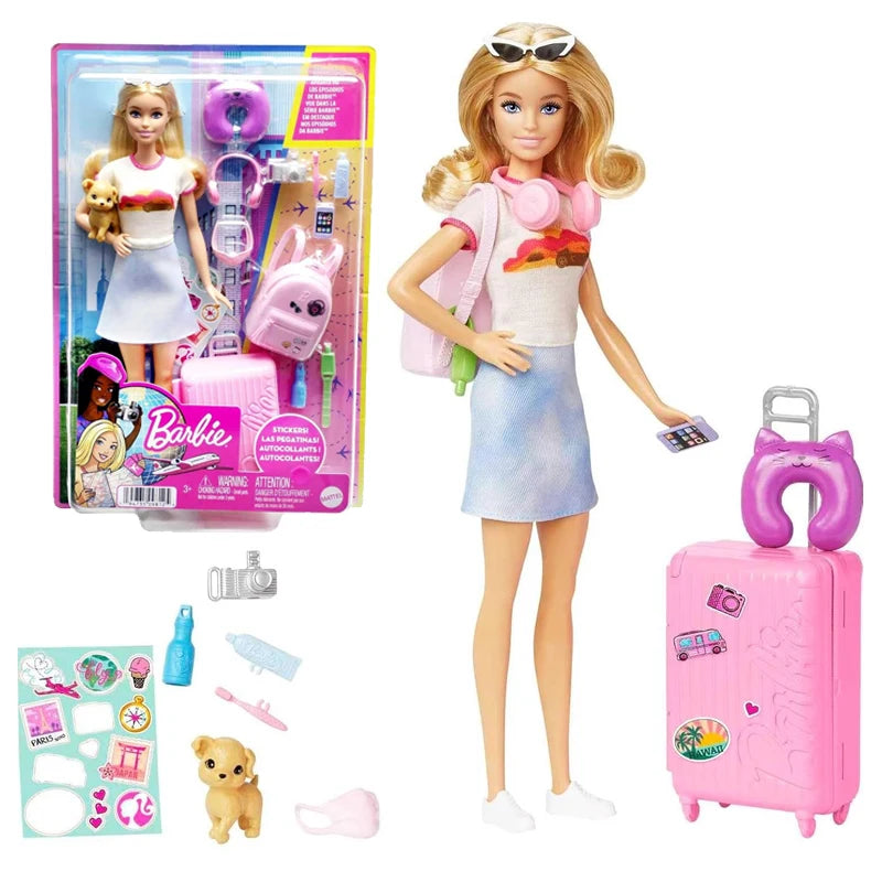 Original Travel Barbie Doll with Clothes Accessories Barbie Doll Toys for Children Baby Toys for Girls Doll