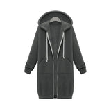 Hoodies femininos 2023 novo outono inverno espessamento solto moda cor sólida bolso design superior com capuz longo zíper camisolas casaco