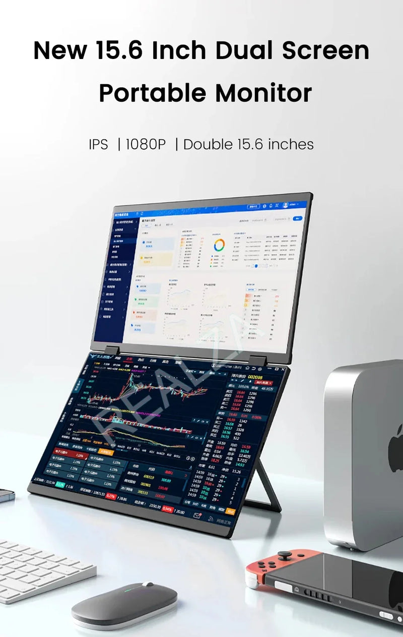 2025 15.6 Dual Screen 1920*1080P 60Hz Touch/Non-Touch Portable Monitor IPS Low Blue Light Eye Protection 360° Folding Drive-free