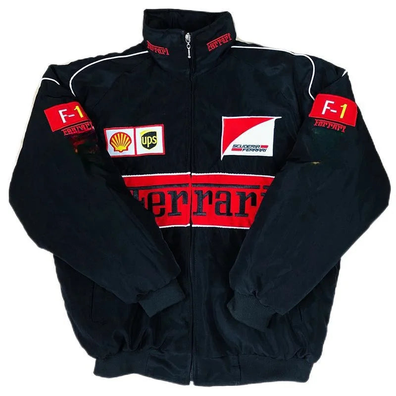 European American 2024 Spring Autumn New Cross Border Amazon F1 Rally Color Blocked Embroidered Long Sleeved Motorcycle Jacket