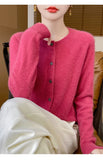 100% Merino Wool Long Sleeve Sweaters Cashmere Cardigan Spring Autumn Women O-Neck Knitwear Tops Clothing Fashion Basic Tops
