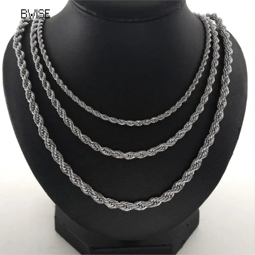 Bwise 3/4mm 316L Rope Chain Necklace Stainless Steel Never Fade Choker Waterproof Men Women Jewelry Gold Color Chains Gift