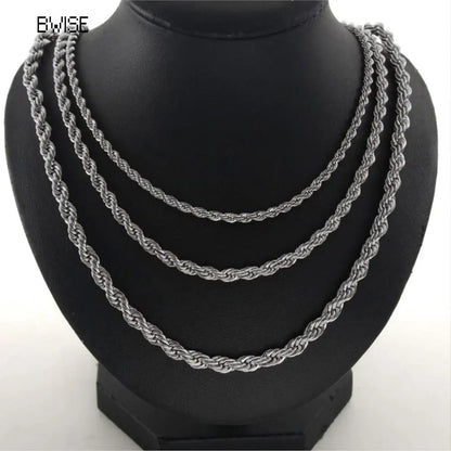 Collar de cadena de cuerda Bwise de 3/4 mm 316L de acero inoxidable, resistente a la decoloración, resistente al agua, para hombres y mujeres, joyería, cadenas de color dorado, regalo 
