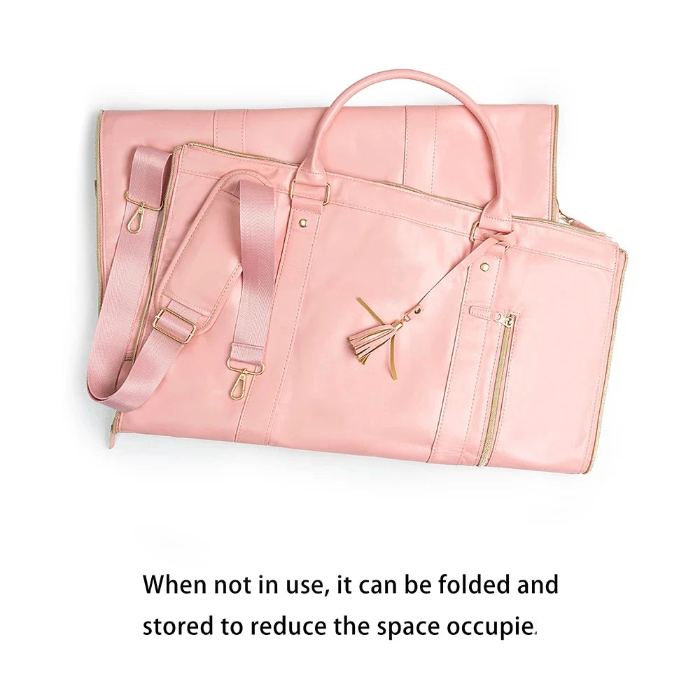 1pc Foldable Women's Travel Convenient Carry-on Clothing Bag Large PU Leather Duffel Bag Women's Business Travel Bag