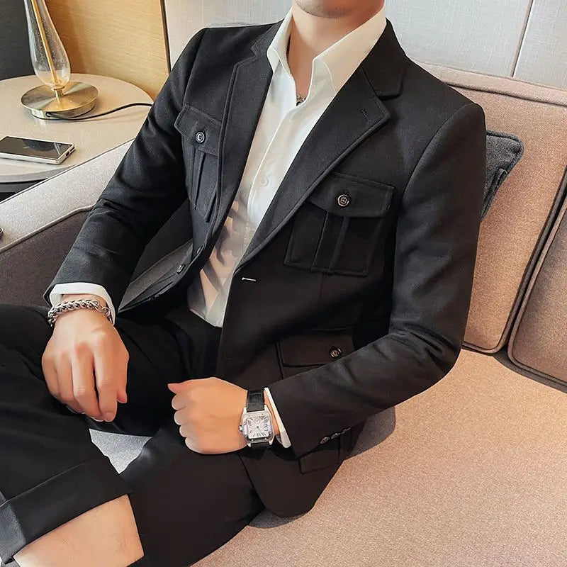 Tweed Men's Suit Jackets Single Breasted Male Blazer Gray Fashion 2024 Luxury Designer Menswear Coat Korean Style Clothes Casual