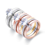 FYSARA Anillo de acero inoxidable de tres colores con diseño abombado, elegante anillo de compromiso con cristales de circón para niñas y mujeres, regalo al por mayor