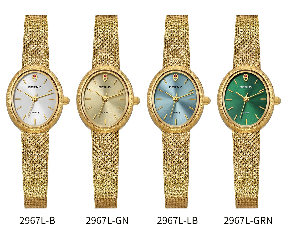 Relogio feminino oval dourado berny de luxo quartzo a prova de agua