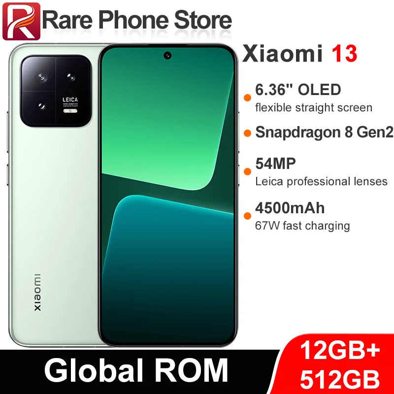 CN Global ROM Xiaomi Mi 13 256GB/512GB 54MP+32MP Camera Snapdragon 8 Gen 2 6.36” OLED Screen 67W Fast Charging 4500mAh Battery