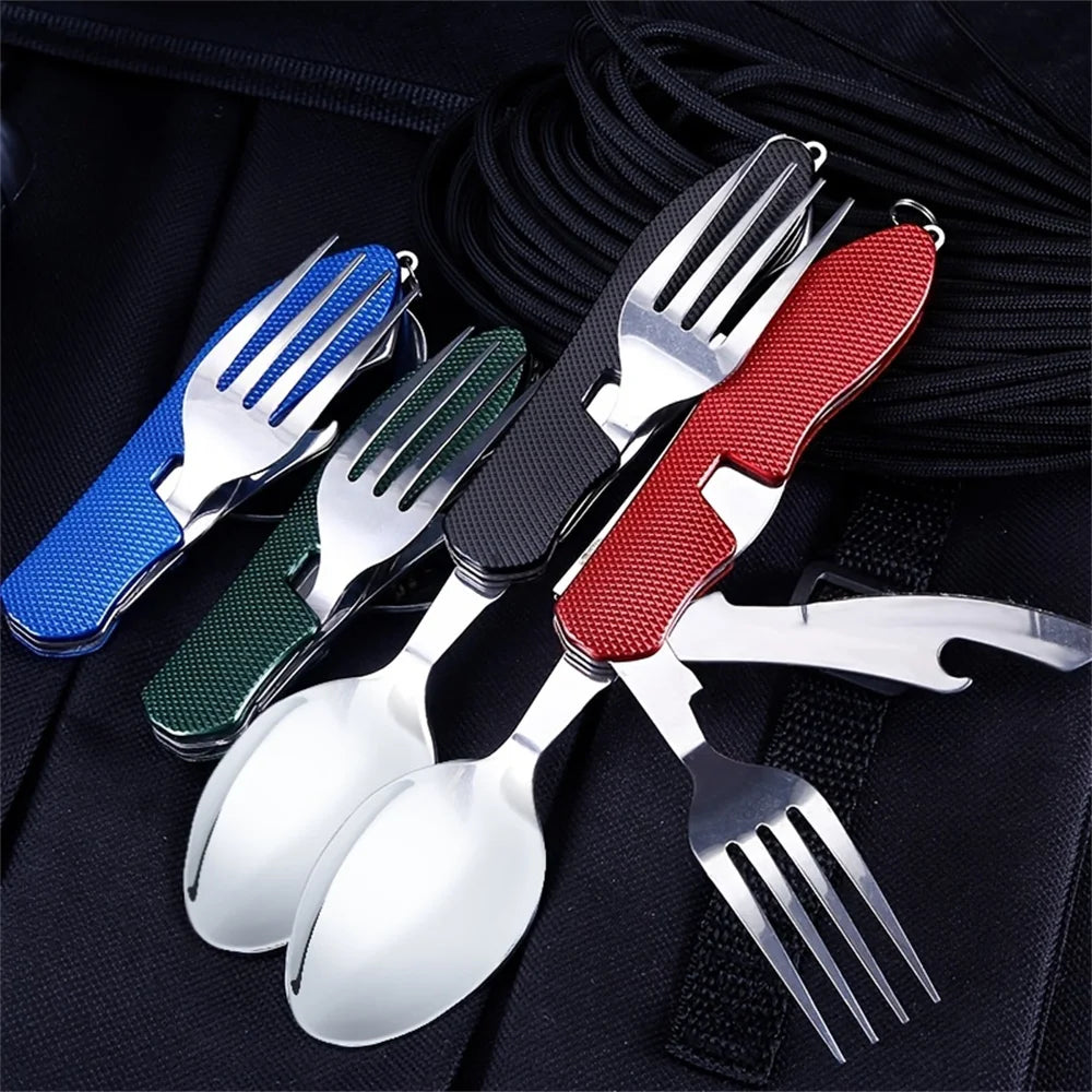 Juego de utensilios plegables para acampar: combinación multifuncional de cuchillo, tenedor y cuchara para actividades al aire libre y deportes, Camping, Picnic y viajes