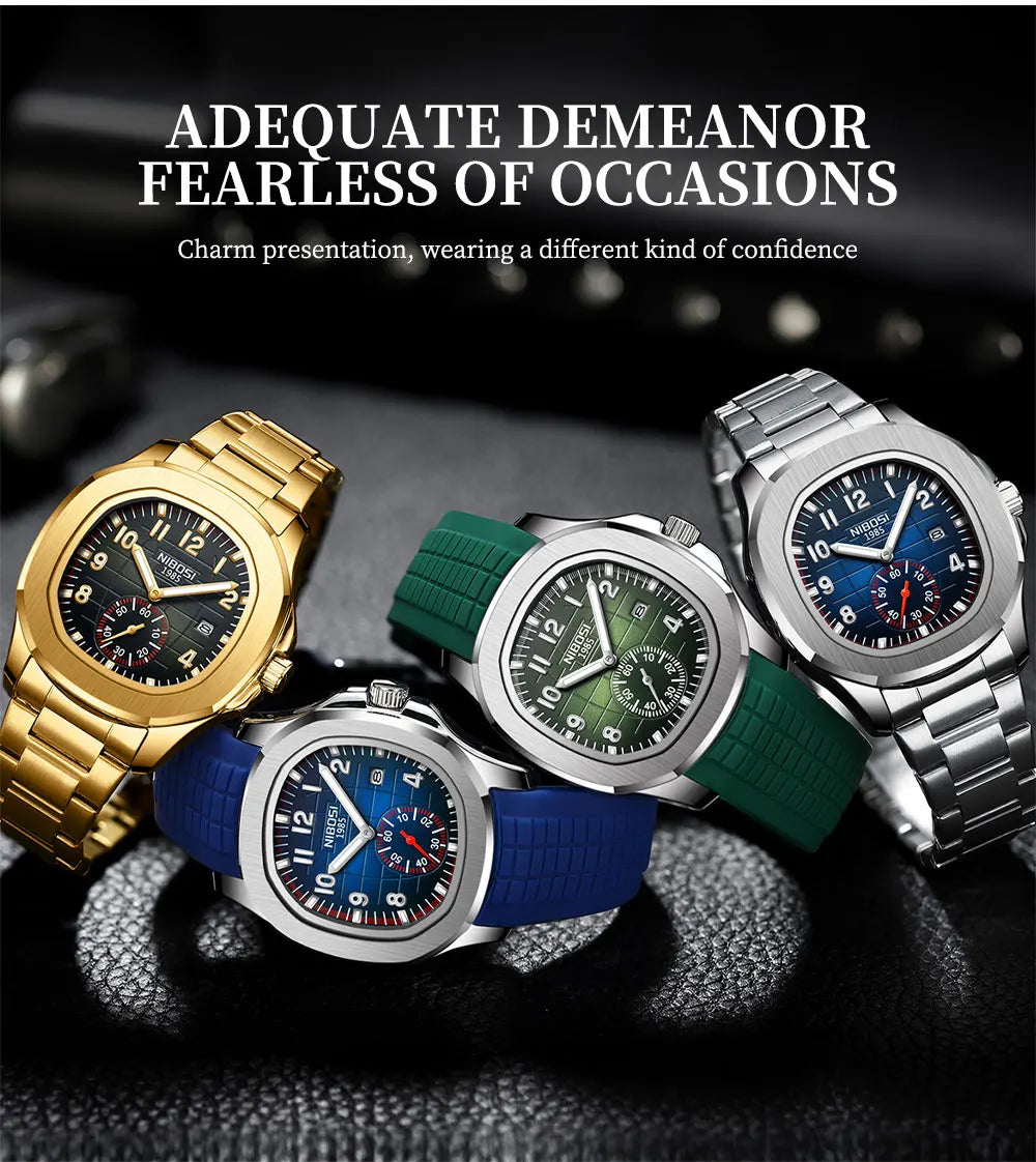 NIBOSI Luxury Men‘s Watches Business Waterproof Male Clock Luminous Silicone Band Date Square Quartz Man Watches Reloj Hombre