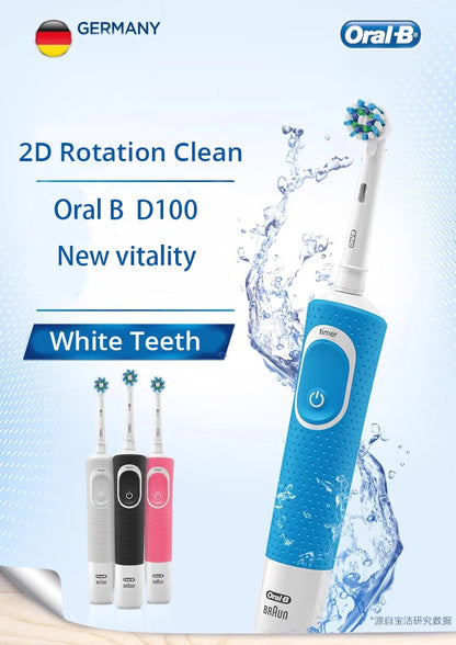 Cepillo de dientes eléctrico Oral B Vitality Cross Action recargable con temporizador de 2 minutos y rotación para dientes blancos y limpios. Cepillo blanco y negro.