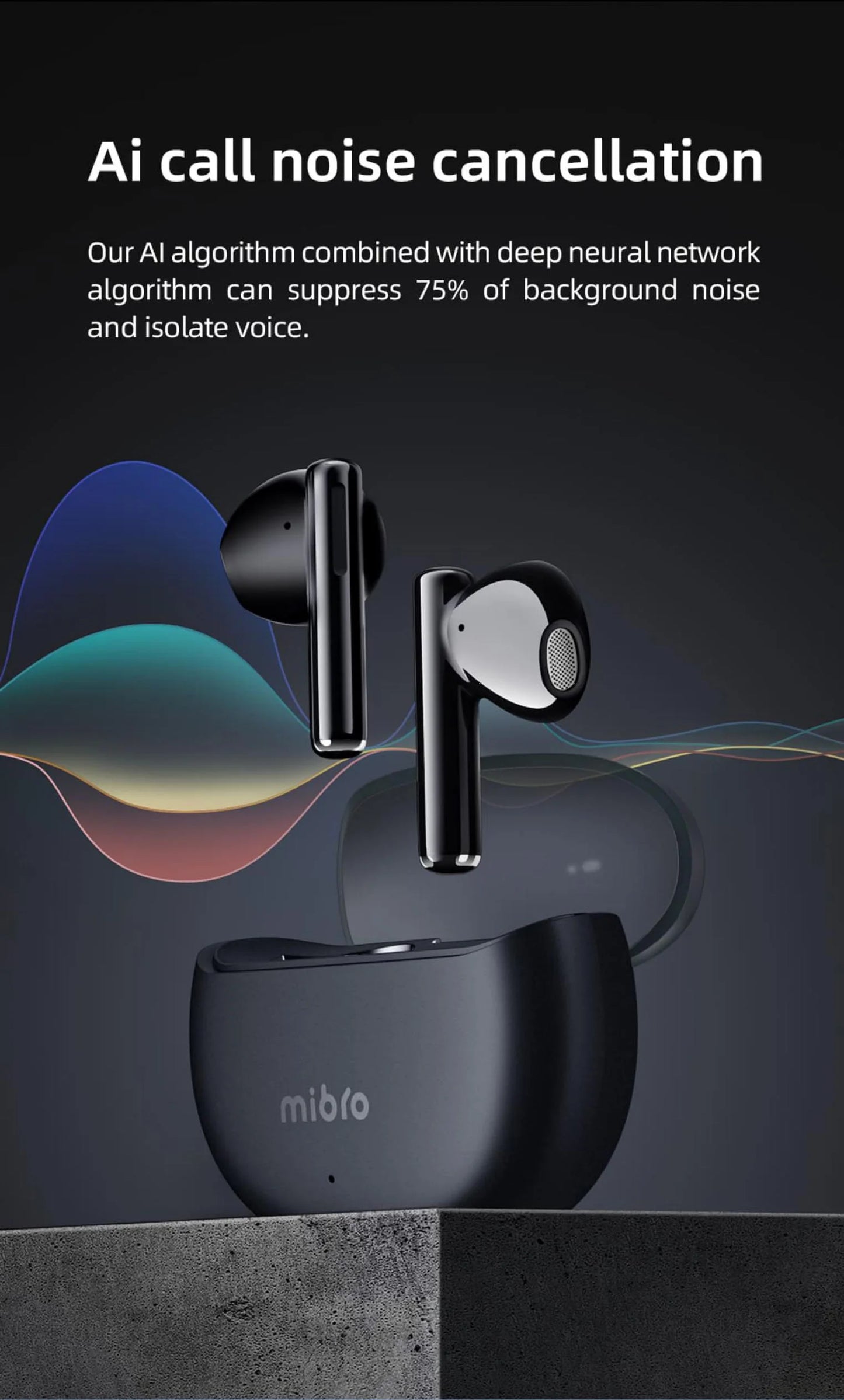 Auriculares inalámbricos Mibro Earbuds2 TWS con Bluetooth 5.3, IPX5, resistentes al agua, ENC, HD, llamadas, control táctil de alta fidelidad y reducción de ruido.