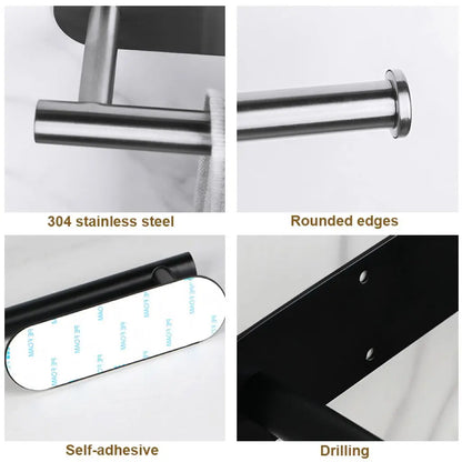 Stainless Steel Paper Towel Holder No Hole Punch Kitchen Bathroom Toilet Lengthen Storage Rack Adhesive Toilet Roll Paper Holder