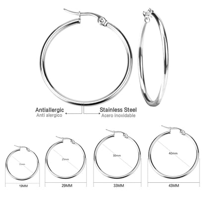 Luxusteel 10mm-65mm clássico aros de aço inoxidável para mulheres meninas cor ouro rosa grande círculo redondo brincos sem desbotamento anti-alergia