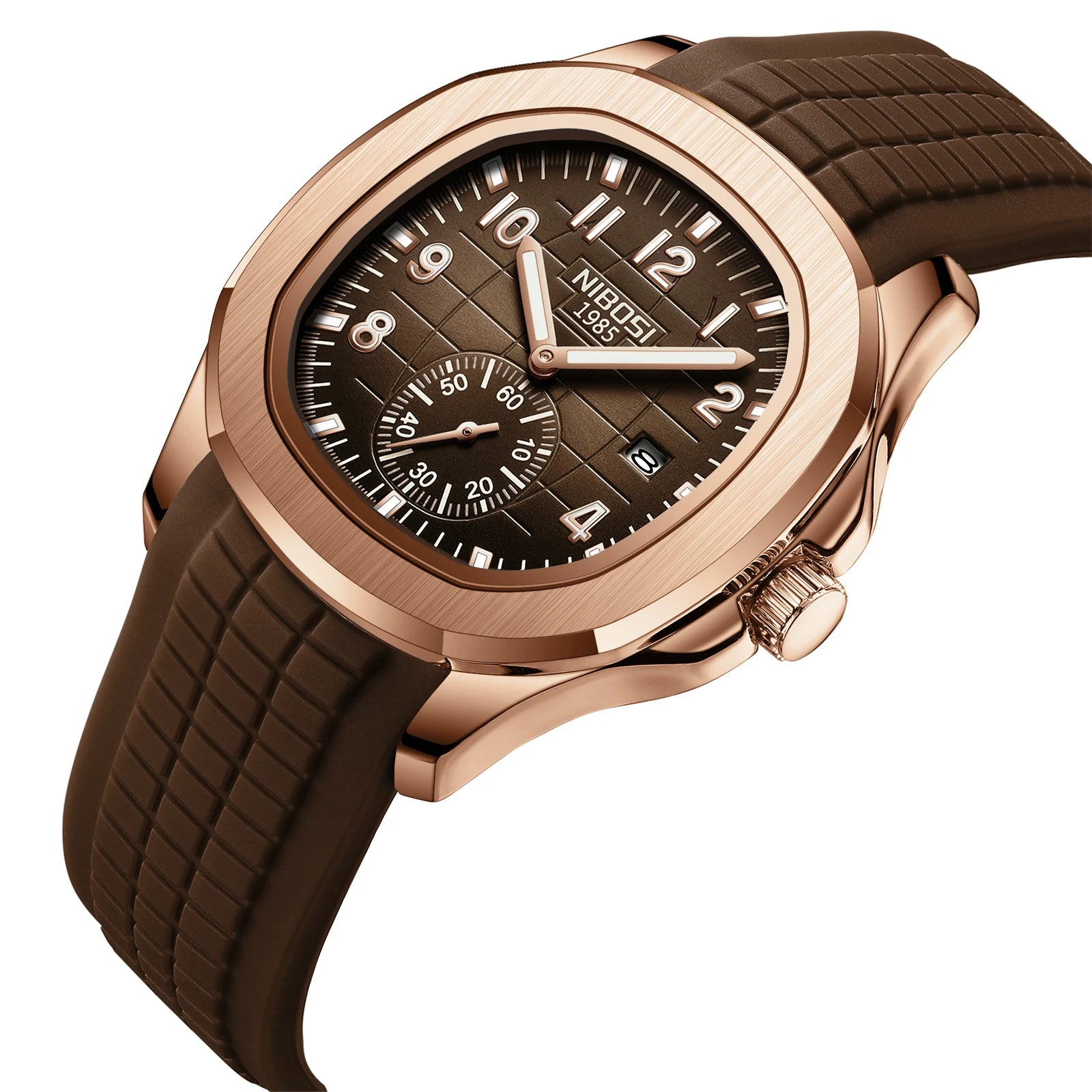 NIBOSI Luxury Men‘s Watches Business Waterproof Male Clock Luminous Silicone Band Date Square Quartz Man Watches Reloj Hombre
