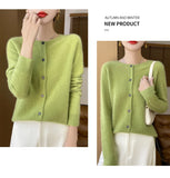 100% Merino Wool Long Sleeve Sweaters Cashmere Cardigan Spring Autumn Women O-Neck Knitwear Tops Clothing Fashion Basic Tops