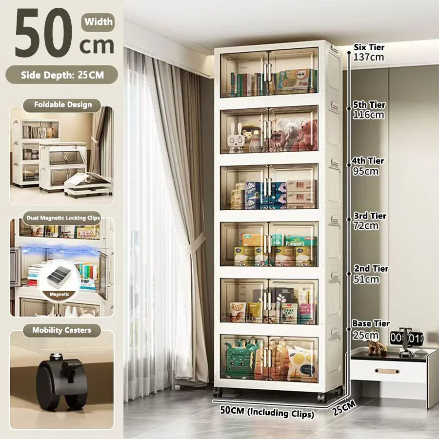 Storage Cabinet Folding Storage Box Home Living Room Toy Cabinet Storage Rack Snack Cabinet Installation-Free Kitchen Storage Cabinet Folding Storage Cabinet Organizer
