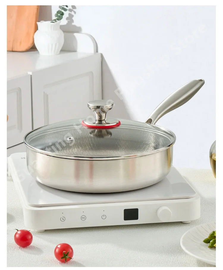 Titanium Stainless Steel Frying Pan Nonstick Wok Uncoated Pot Egg Steak Skillet Home Induction Cooker Gas Stove Kitchen Cookware