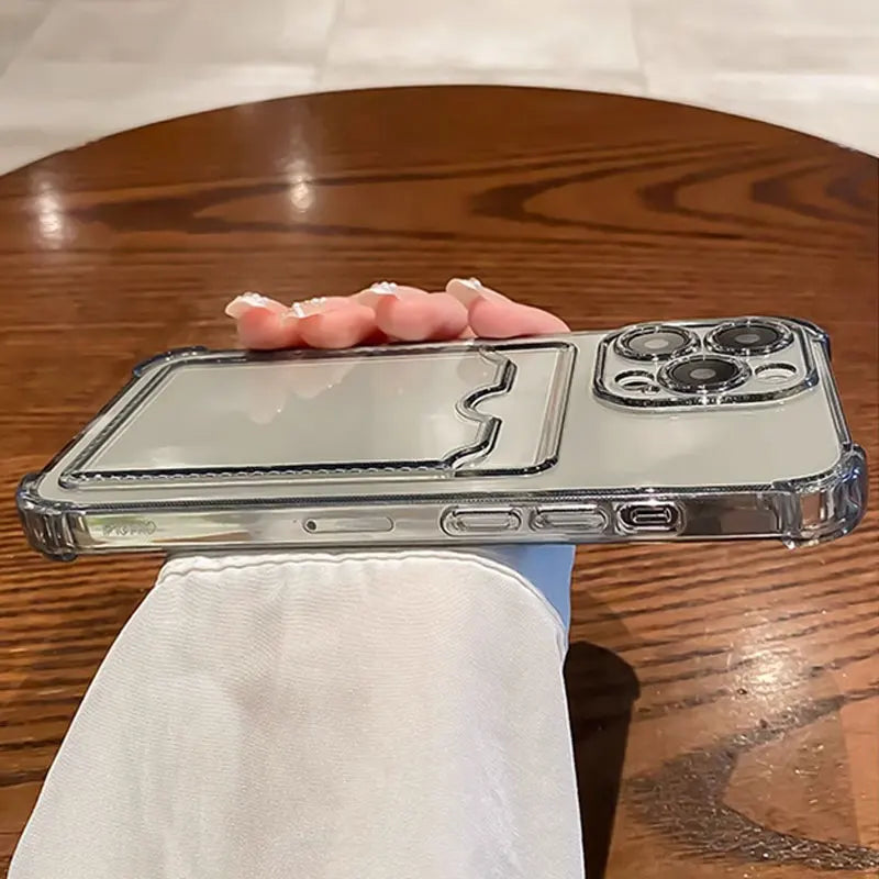 Funda transparente con ranura para tarjetas para iPhone 16, 15, 14, 13, 12, 11 Pro Max, Mini, X, XR, 7, 8 Plus, funda suave a prueba de golpes