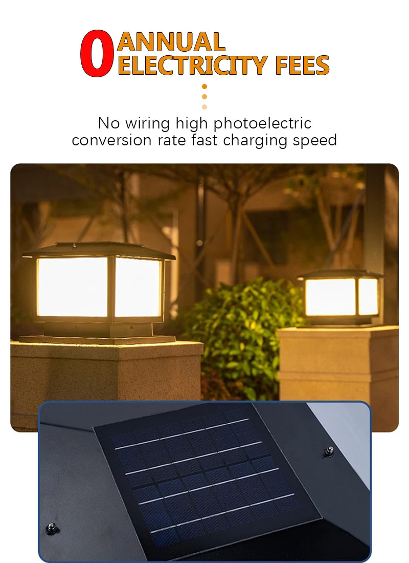LED Solar Column Light Waterproof Solar Light Outdoor Remote Control Garden Sunlight Fence Channel Outdoor Decorative Light IP65