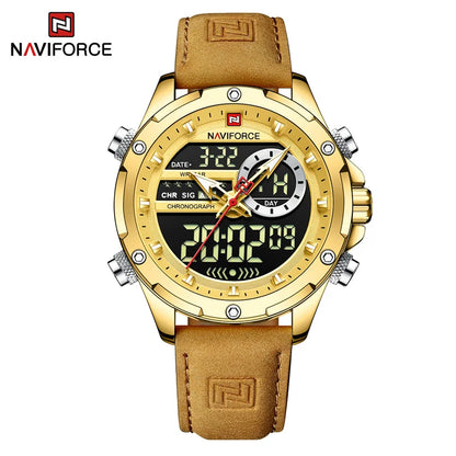NAVIFORCE Luxury Original Watches For Men Casual Sport Chronograph Alarm Quartz WristWatch Leather Waterproof Digital Clock 9163