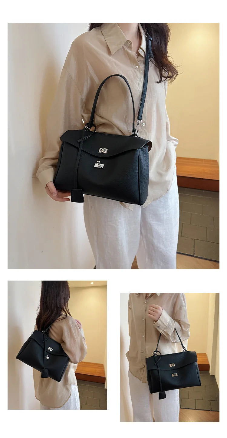 Casual Large Capacity Lychee Pattern Single Shoulder Slant Cross Bag Versatile Underarm Bag Simple Stylish Tote Bag