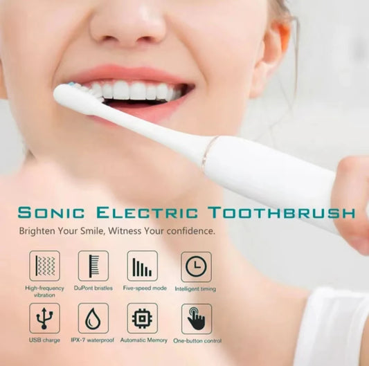 Cepillo de dientes eléctrico sónico para adultos, resistente al agua IPX7, cabezal de cepillo DuPont, recargable por USB, limpieza de alta frecuencia, 6 modos de limpieza.
