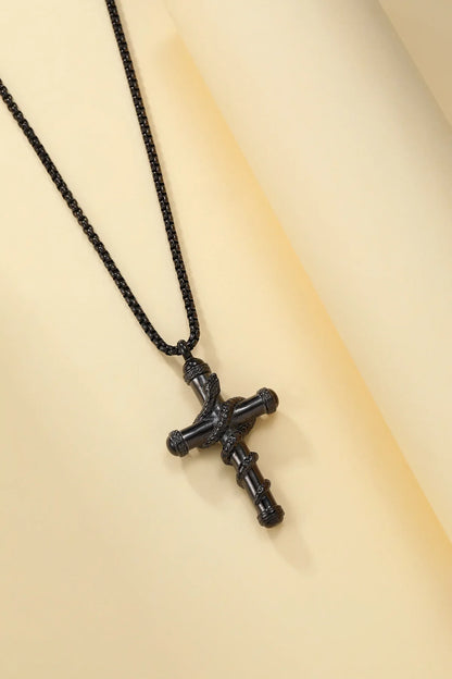 2024 New Luxurious Spoon Necklace Retro Snake Around Cross Stainless Steel Hollow Pendant Fashion Jewelry for Woman Man