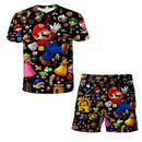 Summer anime Super Mario fashion cute boy 3D top T-shirt+shorts two-piece set Mario girl and boy top short sleeved shorts
