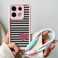 Phone Case For Xiaomi 14T 13T 15 Pro Poco X7 f6 m6 Redmi 14C Note 14 Pro Plus Stripe Love Heart Wrist Chain Strap Lanyard Cover