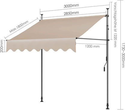 Awning Balcony Patio Retractable Awning UV50+ Sun Shade Awning Clamp Garden Sun Protection with Hand Crank Without Drilling