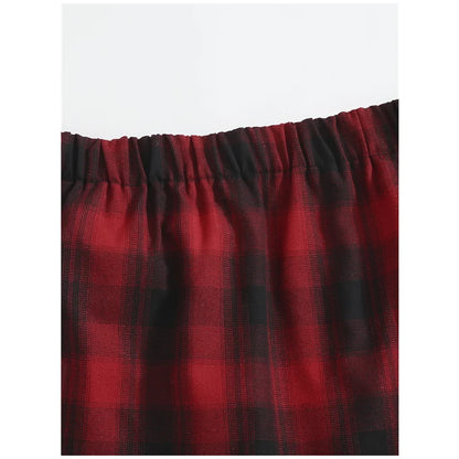 Plus Size Elastic Waist Summer Spring Casual Bandage Plaid Skirt Women Bow Front Vintage Checked Mini Skirt Plus Size Bottoms