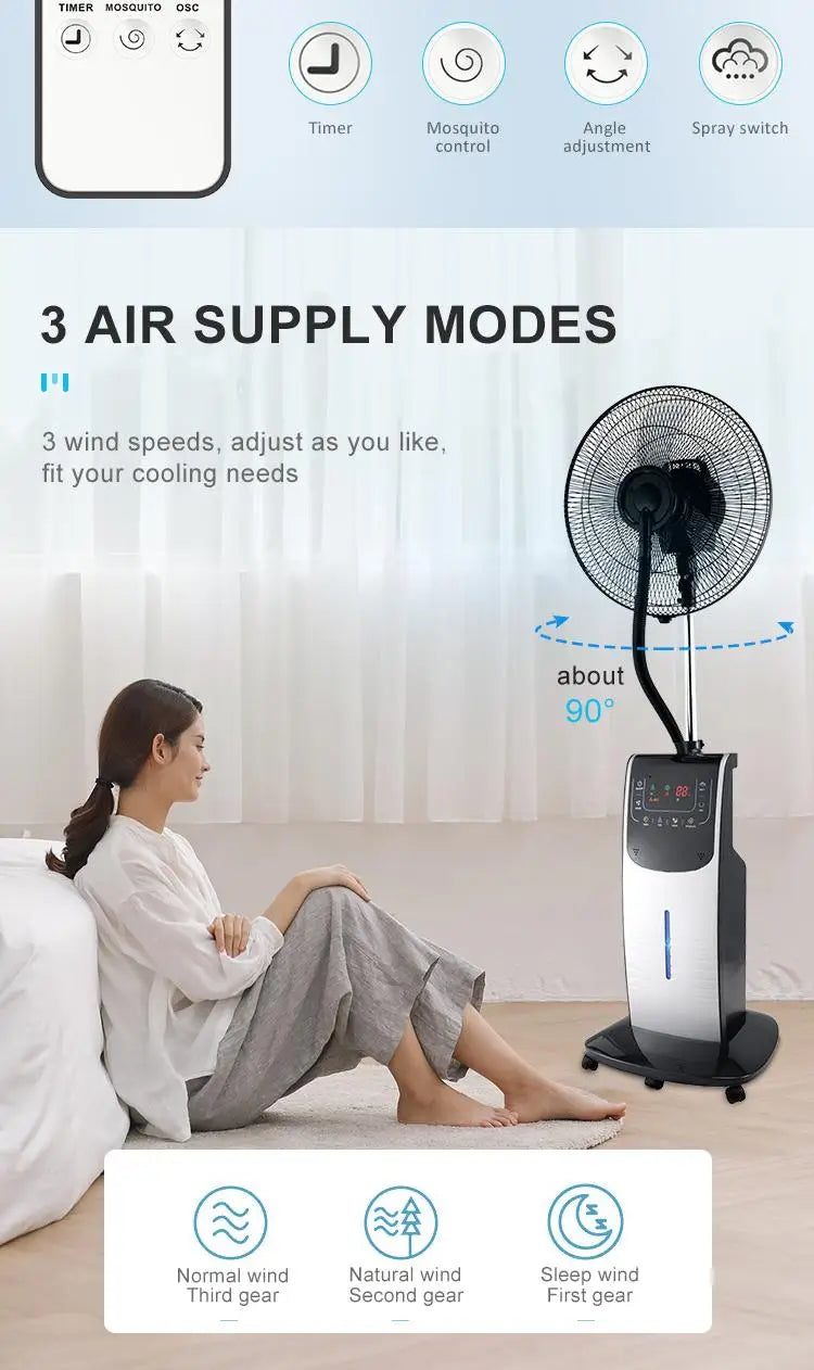 Air Cooler Domestic Standing Humidifier Mist Fan With Remote Water Mist Fan Spray