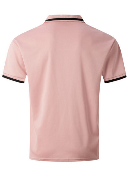 Men's Zipper Short-Sleeved Striped Polo Shirt Spring And Summer Fashion Casual Tops Street Outdoor Sports Wear Men's Clothing
