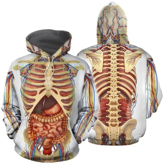 2025 Autumn Men Women 3D Visceral Bone Print Jacket Casual Streetwear Unisex Male Hooded Sweatshirt Plus Size 