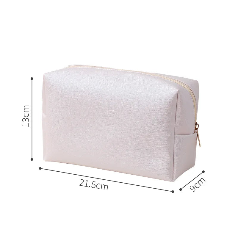 Solid Color Cosmetic Bags for Women Travel Portable Makeup Storage Bag Zipper Toiletry Pouch