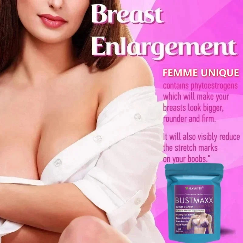 BUSTMAXX Clinical Strength Breast Augmentation Supplement, Transdermal Patches Produced in the USA, 32 pcs/bag