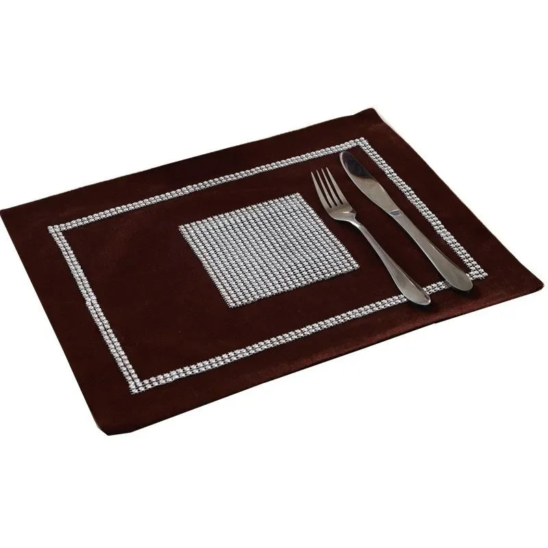 Heat Resistant Dining Table Mat Diamond Embedded Anti Slip Western Dining Pad Cushion Home Use Tablecloth Accessories