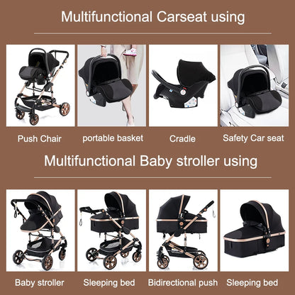 Luxurious 3 in 1 Baby Stroller Portable Travel Baby Carriage Folding Prams Aluminum Frame High Landscape Car for Newborn Baby