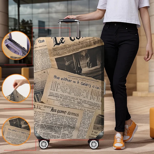Vintage newspaper texture pattern luggage protection cover, suitable for 18-32 inch luggage covers, luggage handle gloves, trave