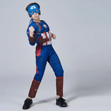 Superhero Captain America Muscle Costume Captain America Muscle Cosplay Jumpsuit Shield Christmas Carnival Party Costume for Kid