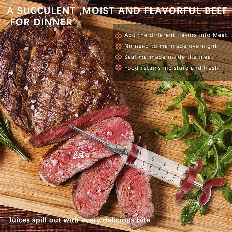 Jeringa inyectora de carne con 3 agujas para adobo, kit inyector de pavo para parrilla de barbacoa, inyector de sabor a adobo
