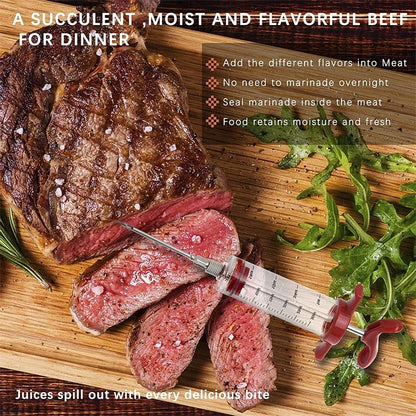 Jeringa inyectora de carne con 3 agujas para adobo, kit inyector de pavo para parrilla de barbacoa, inyector de sabor a adobo