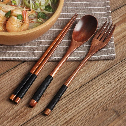 Cuchara, tenedor, palillos, cubiertos portátiles, juego de cubiertos de madera, juego de cubiertos ecológico de viaje, utensilios de regalo para juegos de cocina y comedor