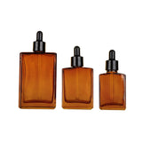 100ml ‌Amber Flat-Shoulder Rectangular Essential Oil Dropper Bottle – 100ml Refillable Glass Container Cosmetic Containers