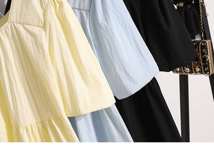 Plus Size Shirts & Blouses Women Summer 2025 New Arrival Korean Fashion Tops Short Puff Sleeve Loose Sweet Blouse Woman L-4XL