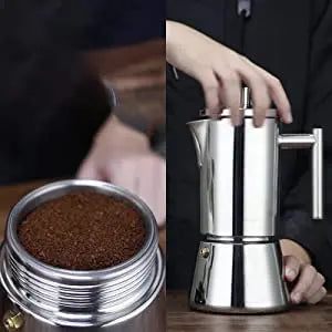 Cafetera italiana Easyworkz Diego para estufa, de acero inoxidable, para 4 tazas, 6.8 oz, de inducción